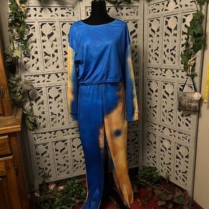 BOOGIE BLUE & YELLOW GOLD LONG SLEEVE STRETCHY TOP & PANTS PLUS SIZE OUTFIT